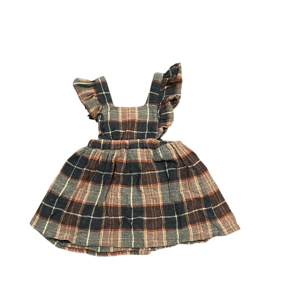 Zara Plaid Ruffle Strap Dress Wooden Buttons 12-28 months - Picture 1 of 5